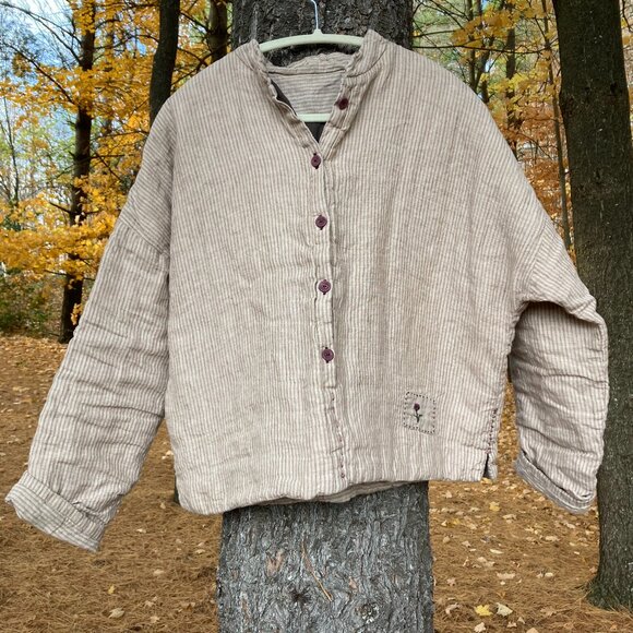 100% Linen Padded (quilted) Top, OS, light khaki color - Picture 7 of 15